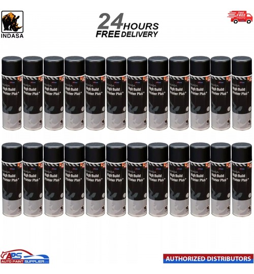 24x INDASA HIGH BUILD PRIMER+ AEROSOL BLACK SPRAY PAINT 500ML